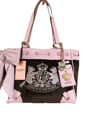 Juicy Couture Pink & Brown Scottie  dreamer Crest Tote with Charm Accent